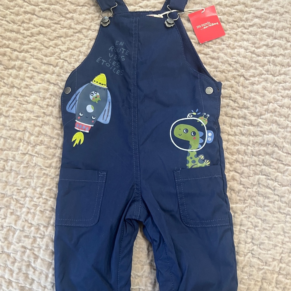 Navy Blue Kids Overalls with Fun Prints